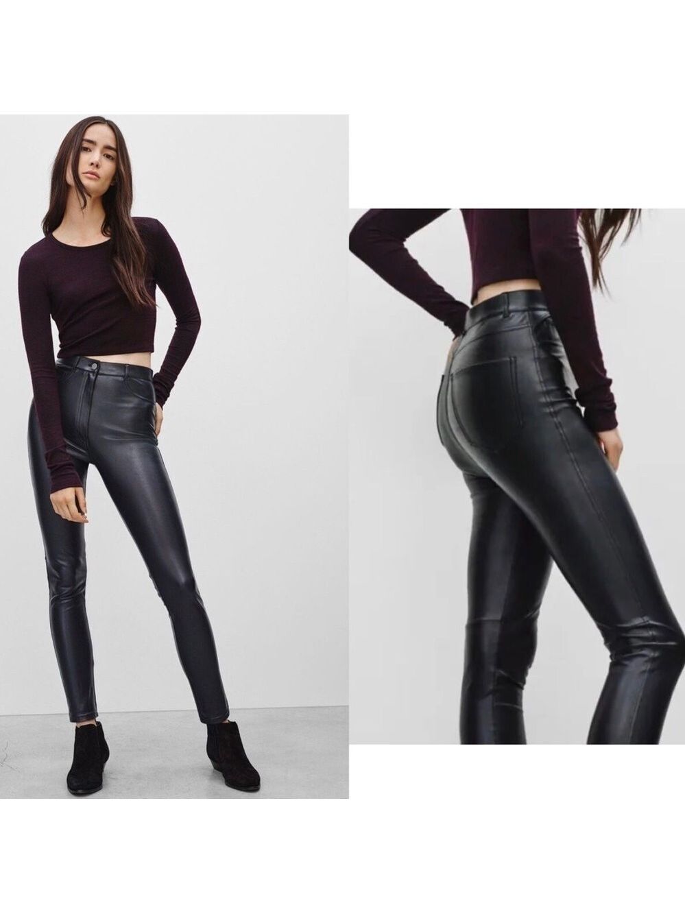 Aritzia Wilfred Adrienne Faux Leather Pleather Vegan Skinny Pant Black Sz 4